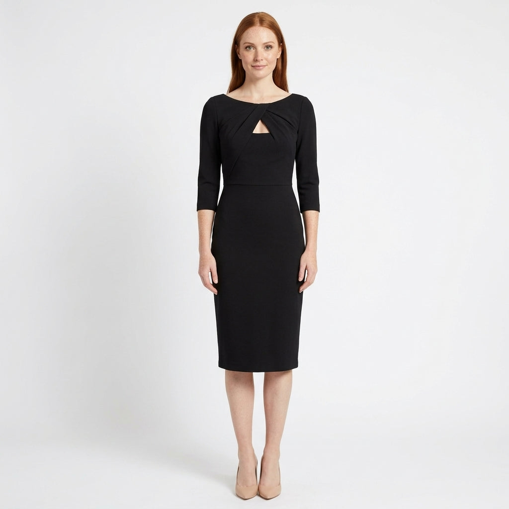 Colette Draped Cutout Midi Dress with Three-Quarter Sleeves