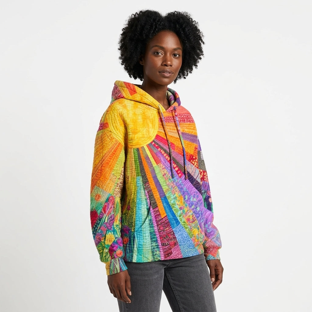 Madison | Women's Bohemian Sunburst Patchwork Hoodie with Quilted Texture
