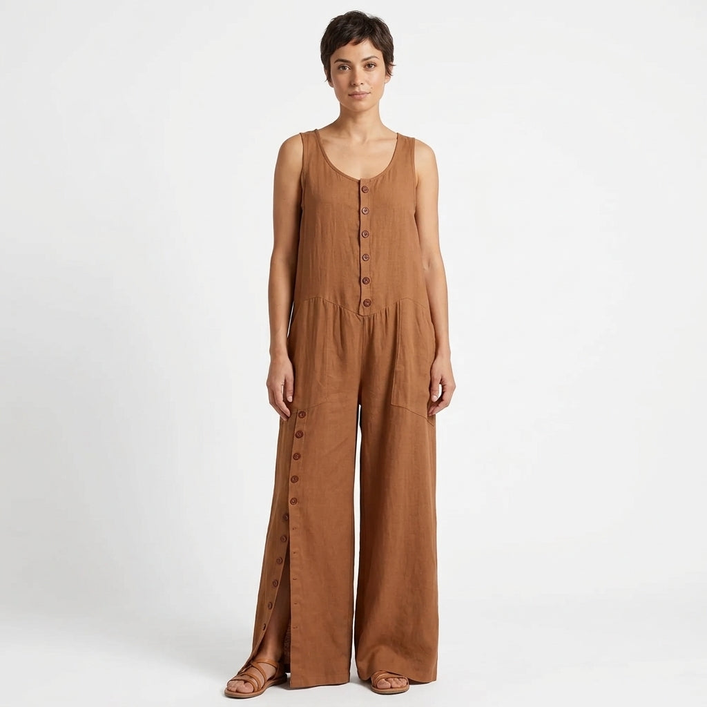 Harlow | Sleeveless Wide-Leg Jumpsuit with Button Details and Pockets