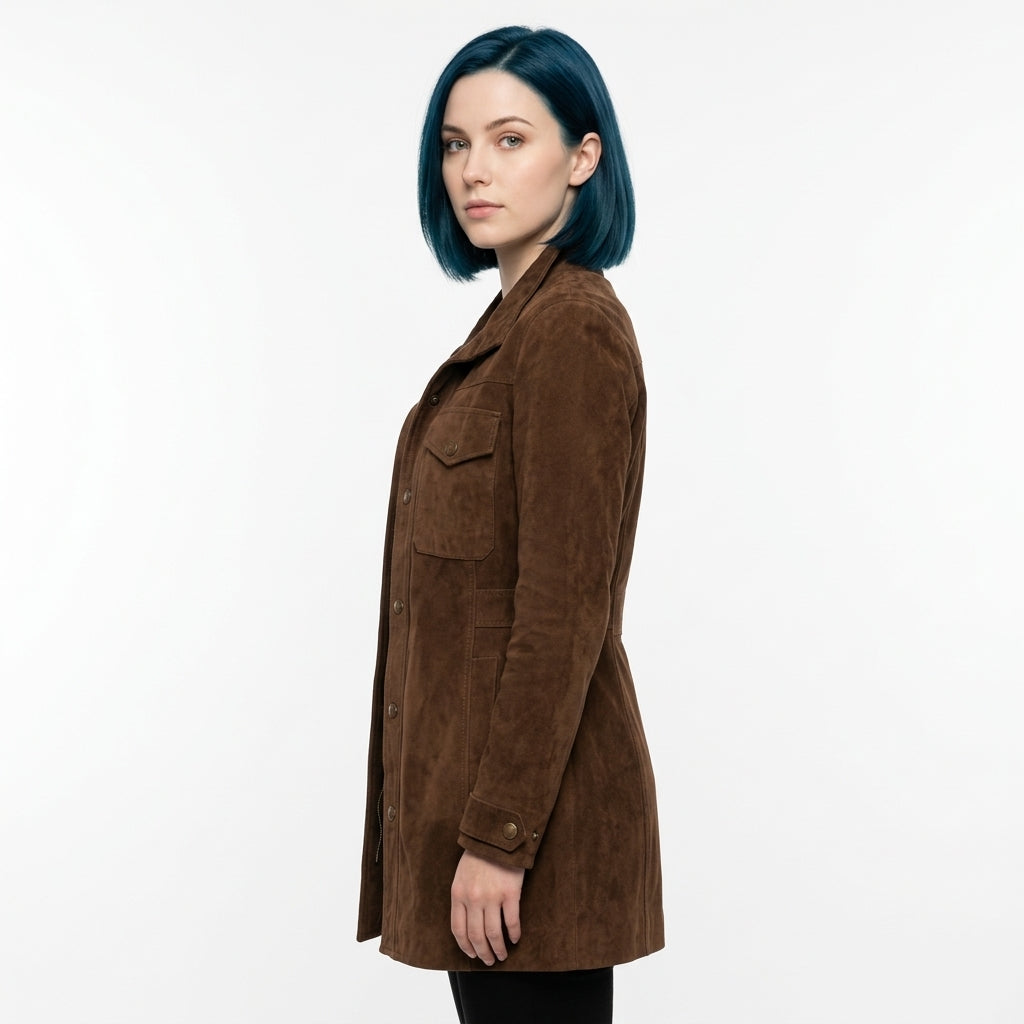 Rosalie-Claire Suede-Effect Longline Jacket