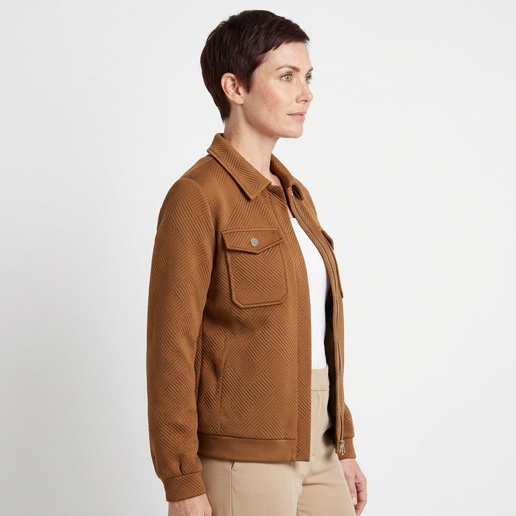 Brielle | Women's Textured Zip-Up Bomber Jacket with Chest Pockets
