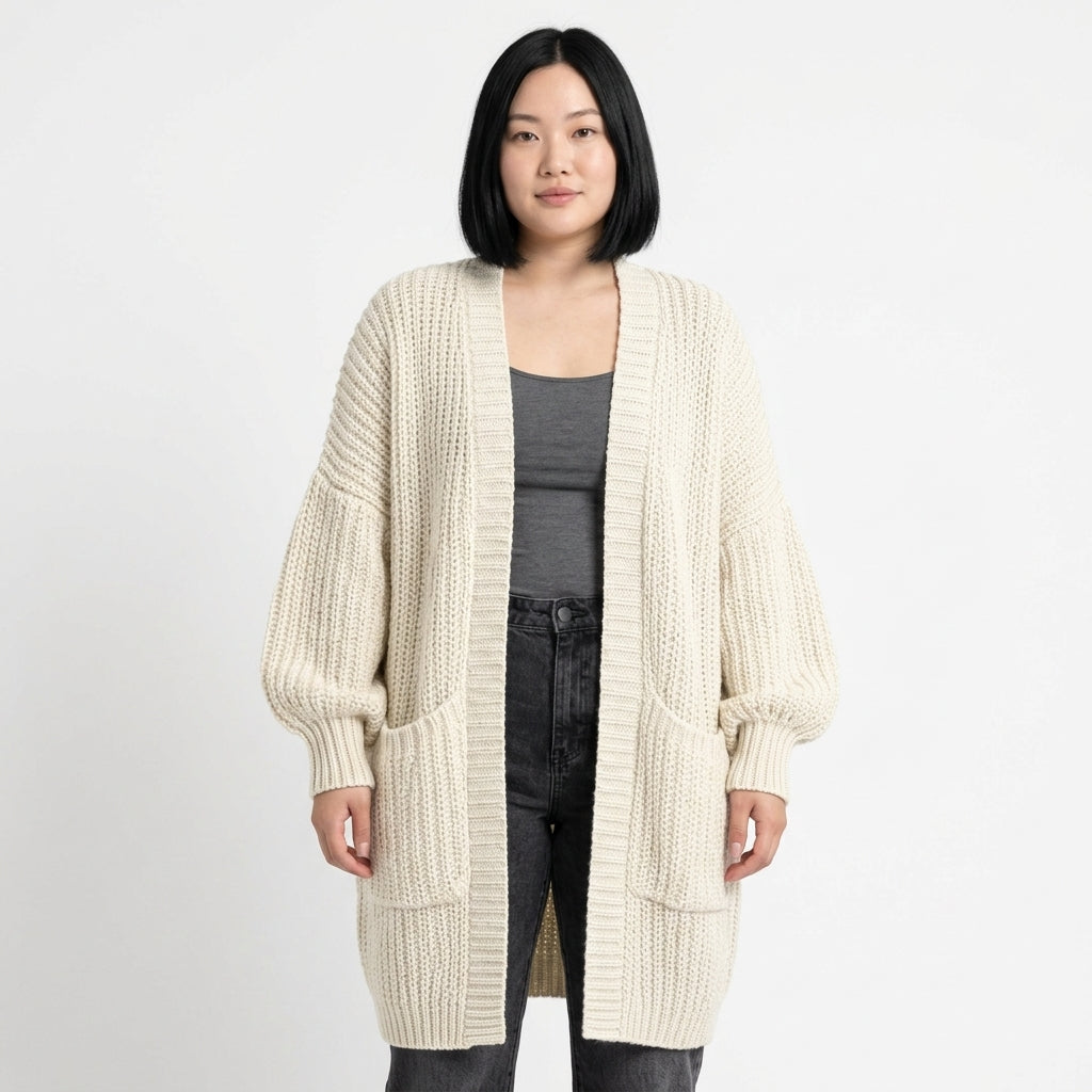 Agnes-Faye chunky longline cardigan with balloon sleeves and pockets