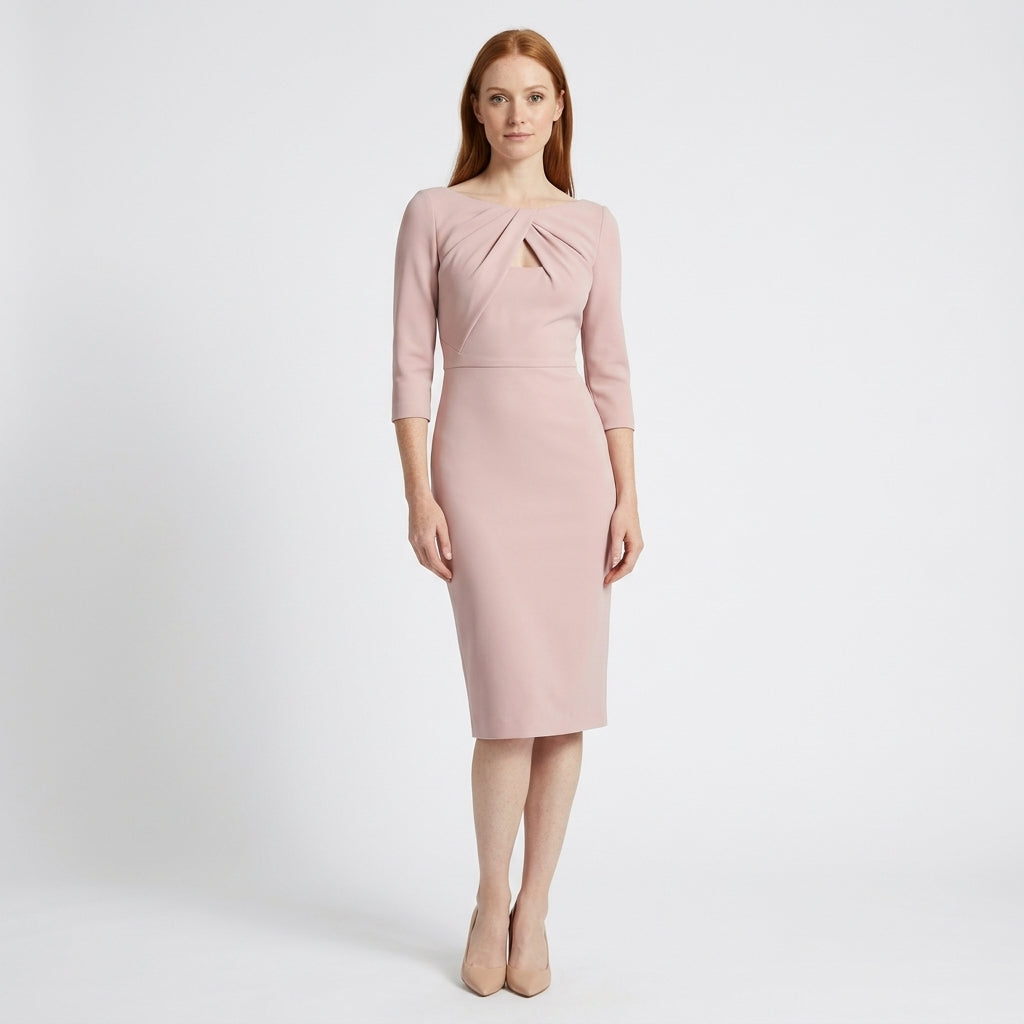 Colette Draped Cutout Midi Dress with Three-Quarter Sleeves