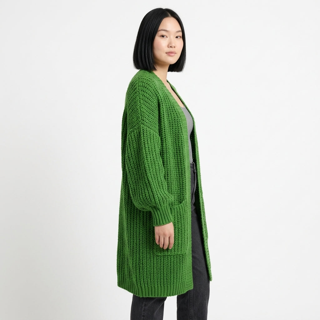 Agnes-Faye chunky longline cardigan with balloon sleeves and pockets