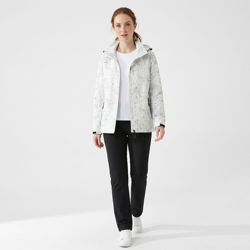 Wren | Women's Leaf-Print Hooded Windbreaker with Zip Pockets