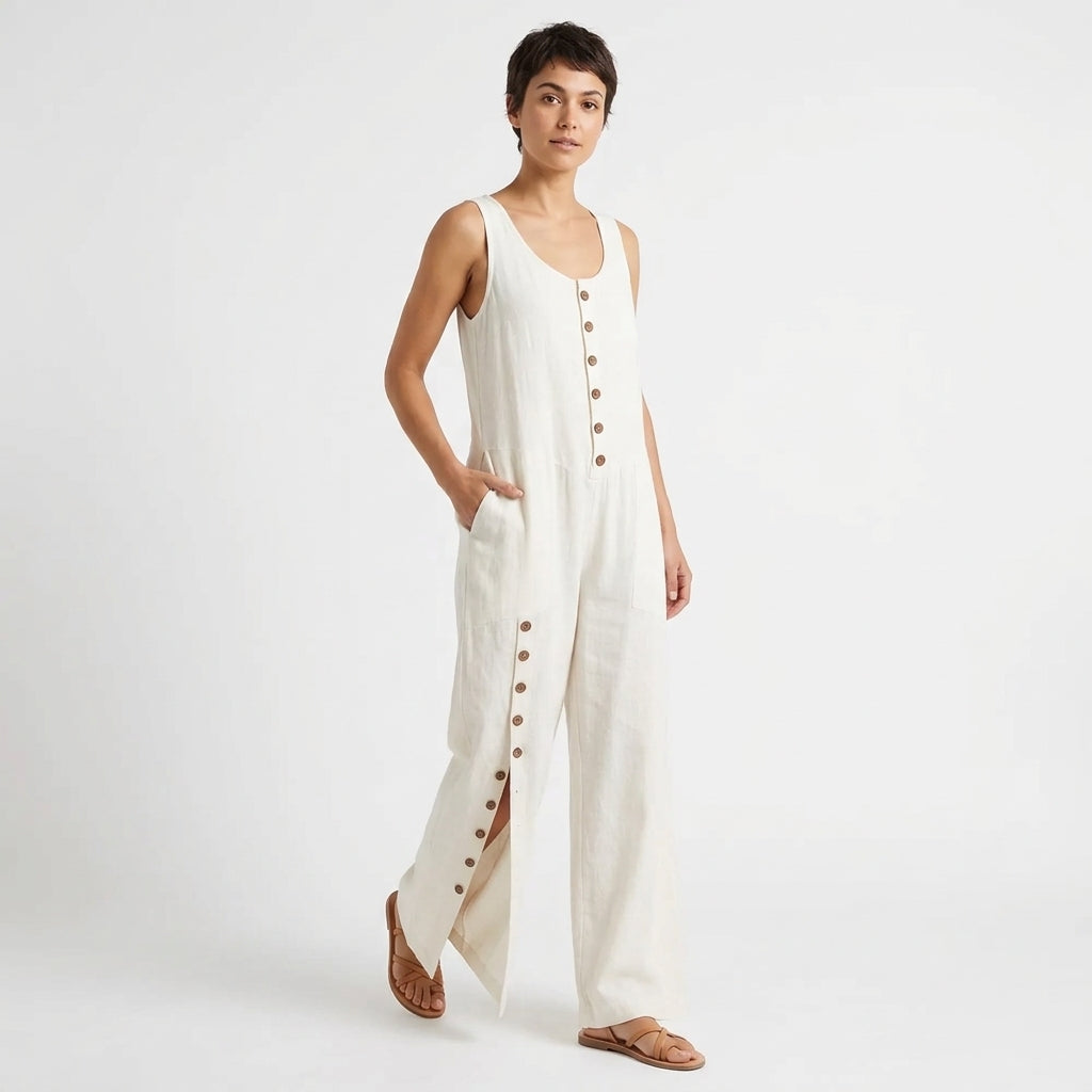 Harlow | Sleeveless Wide-Leg Jumpsuit with Button Details and Pockets