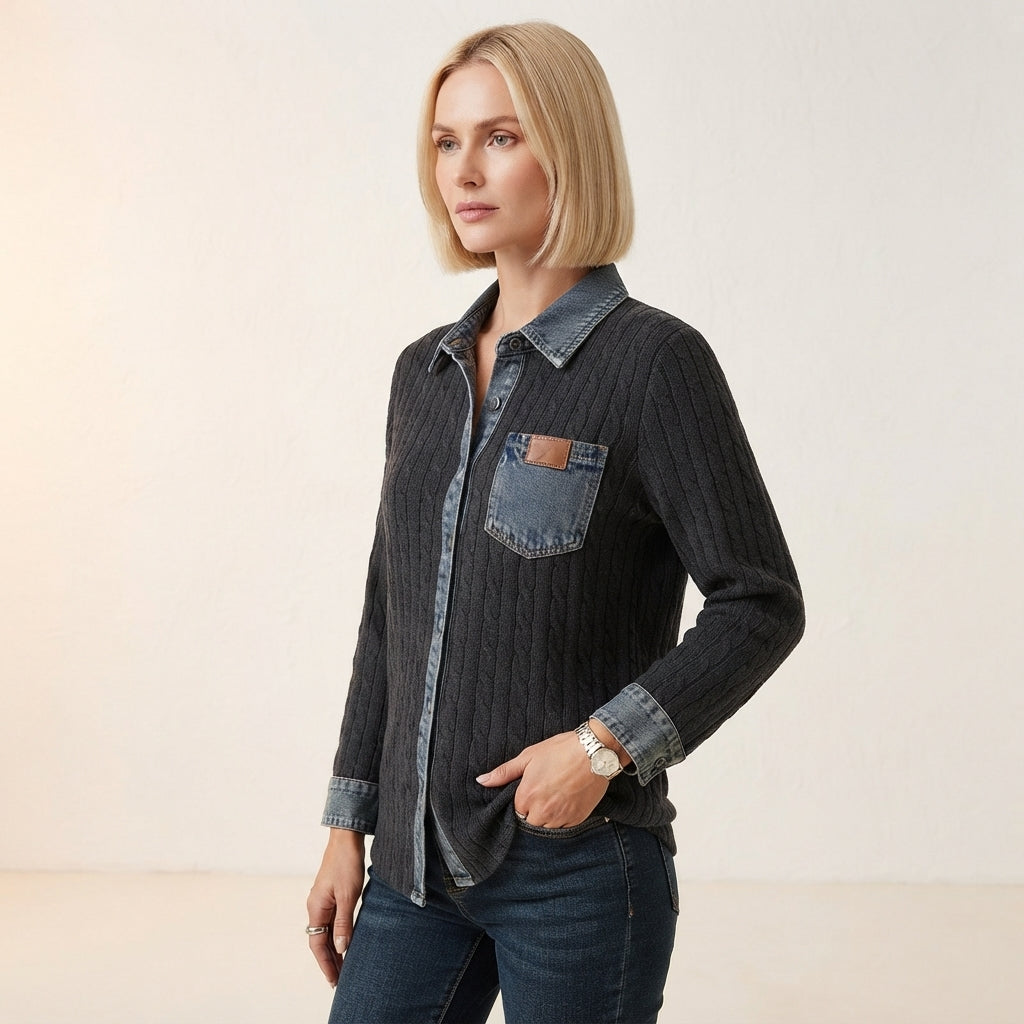 Charlotte Women's Cable-Knit Denim-Trim Shirt