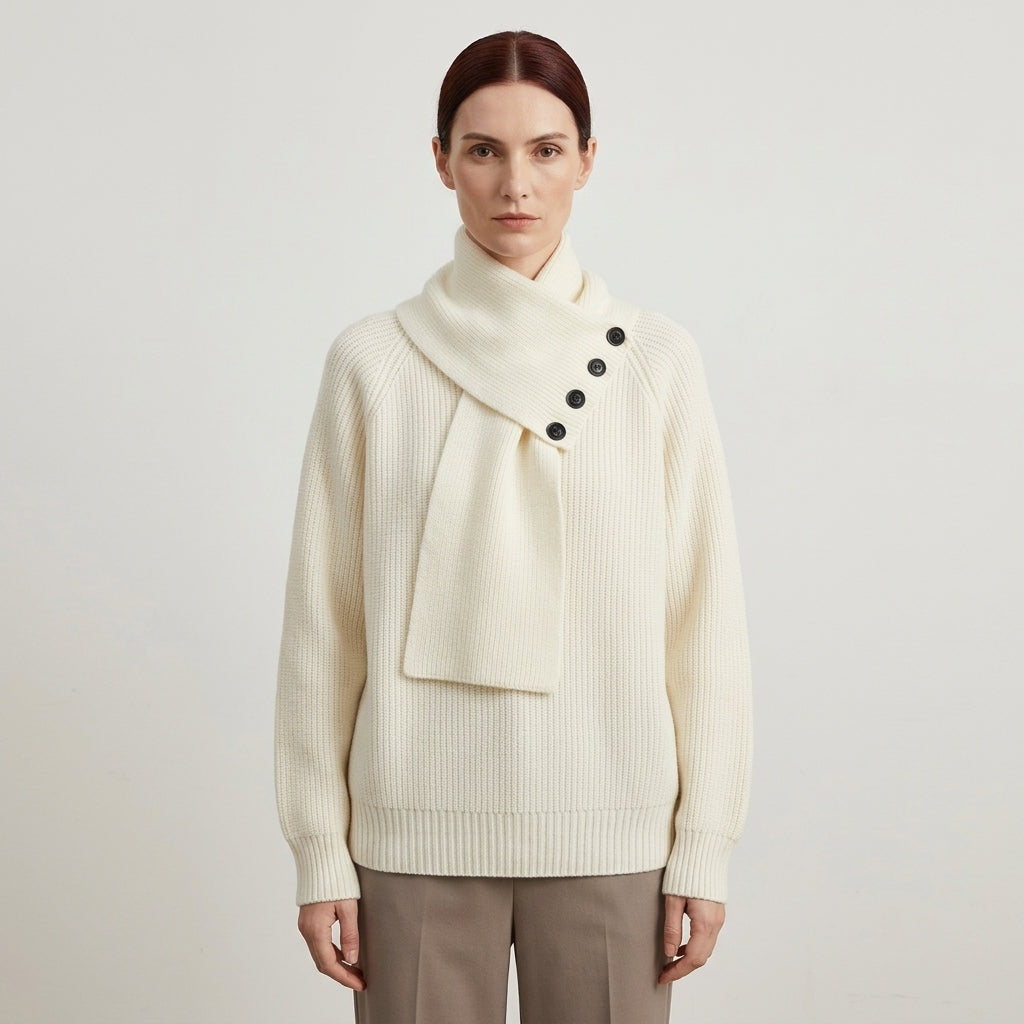 Aurelia scarf-neck knit sweater with button detailing