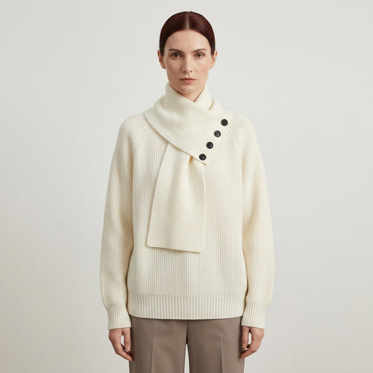Aurelia scarf-neck knit sweater with button detailing