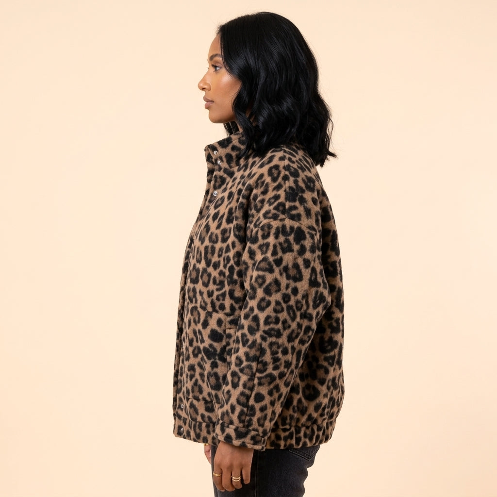 Evelyn | Women's Oversized Leopard Print Snap-Button Quilted Jacket