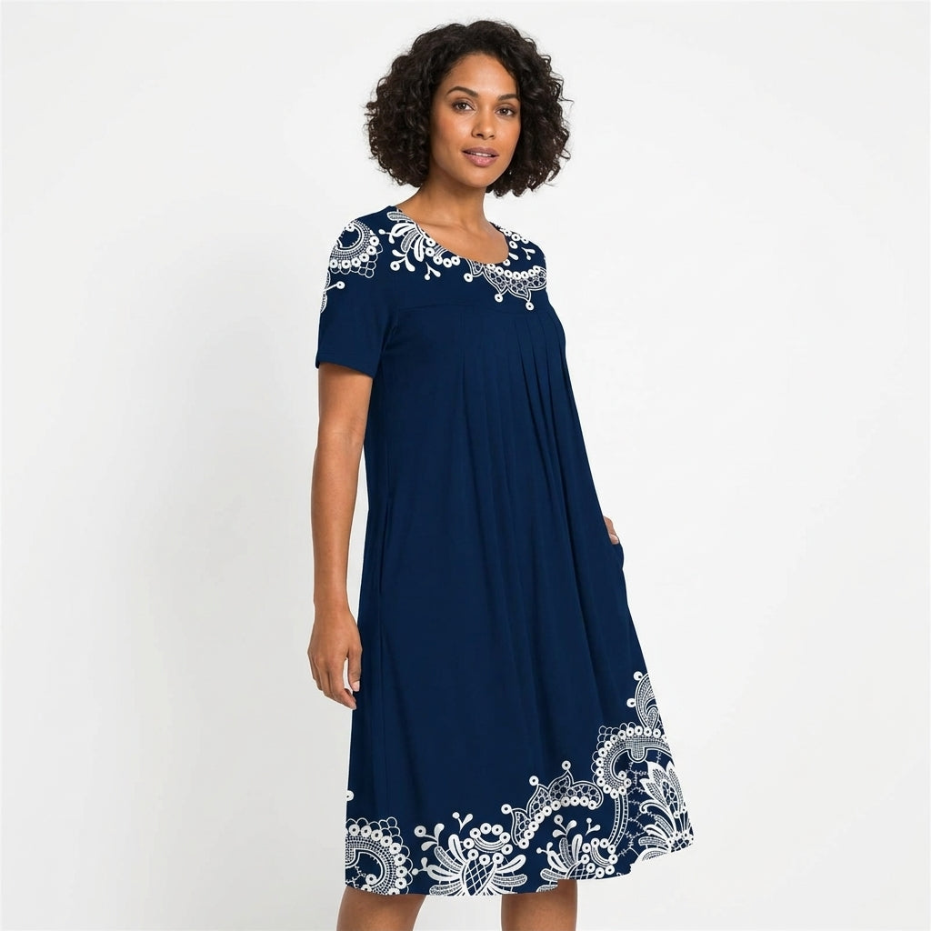 Felicity Printed Short Sleeve Midi Dress with Pockets