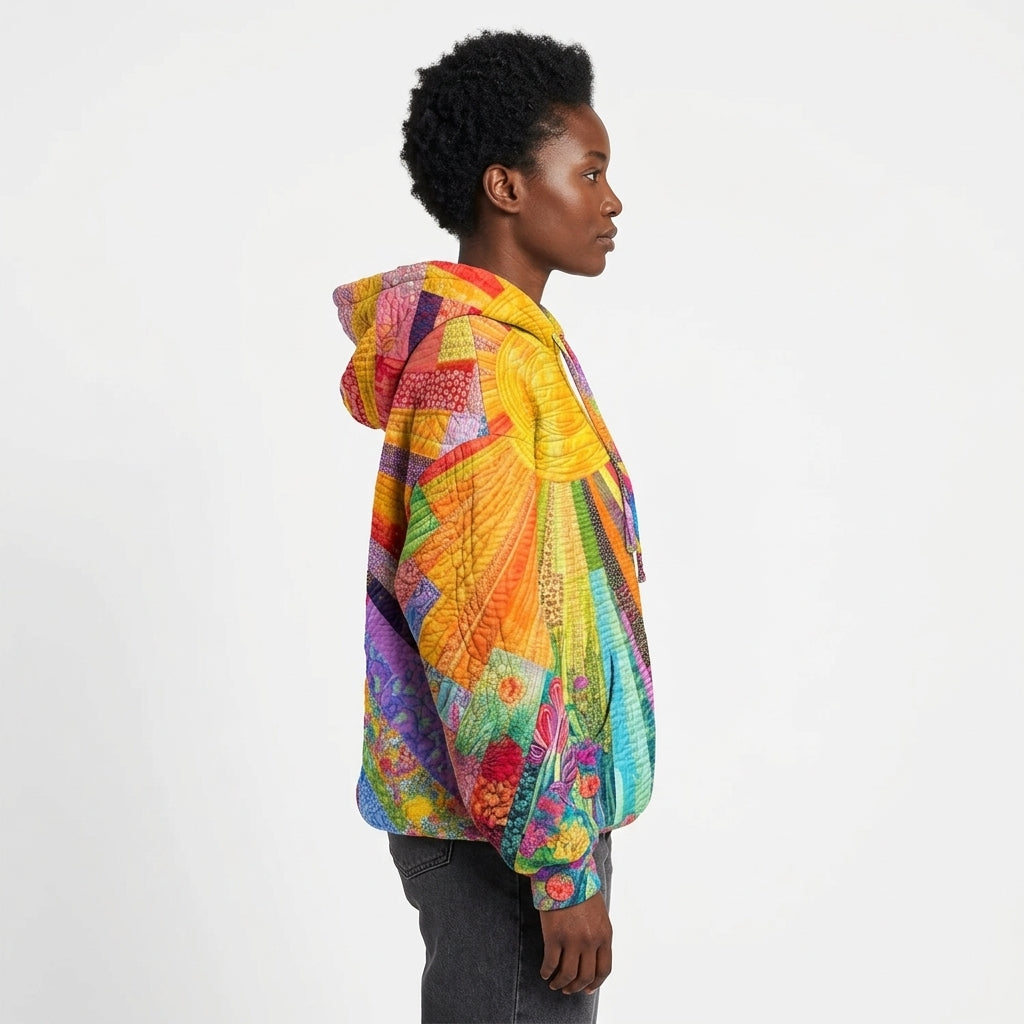 Madison | Women's Bohemian Sunburst Patchwork Hoodie with Quilted Texture