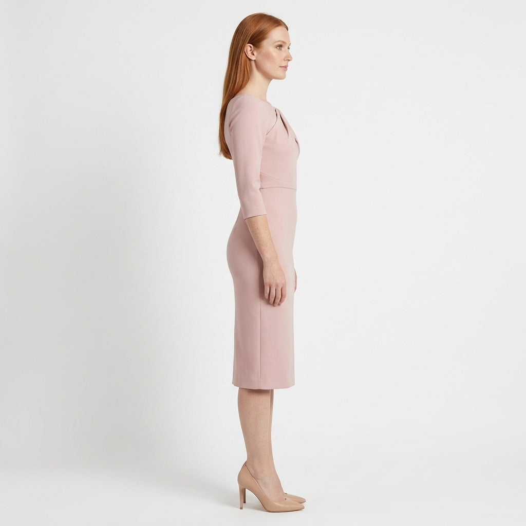 Colette Draped Cutout Midi Dress with Three-Quarter Sleeves