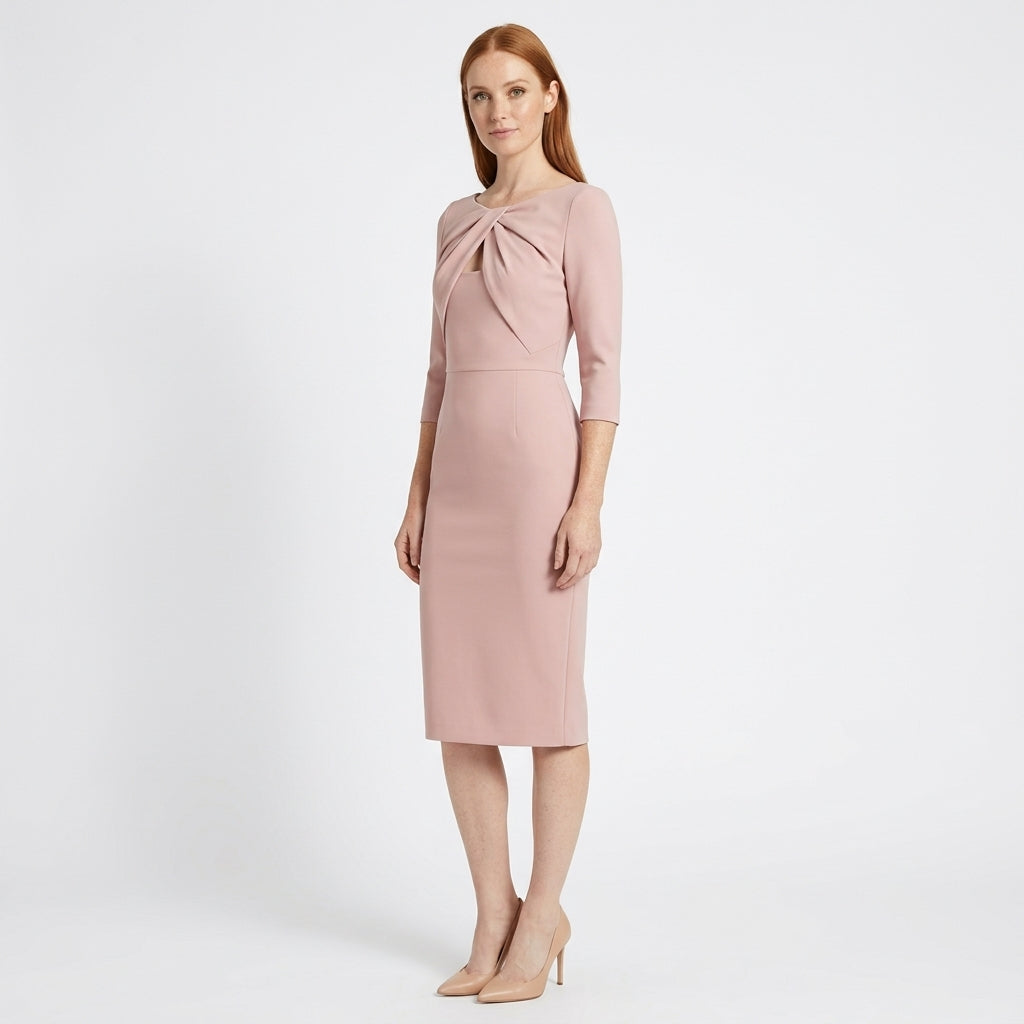 Colette Draped Cutout Midi Dress with Three-Quarter Sleeves