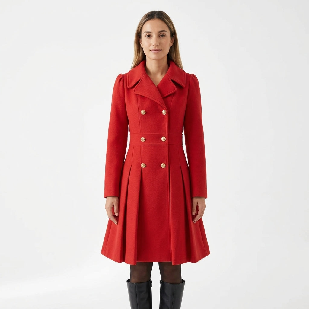 Dami Double-Breasted Coat with Lapels and Pleated Skirt