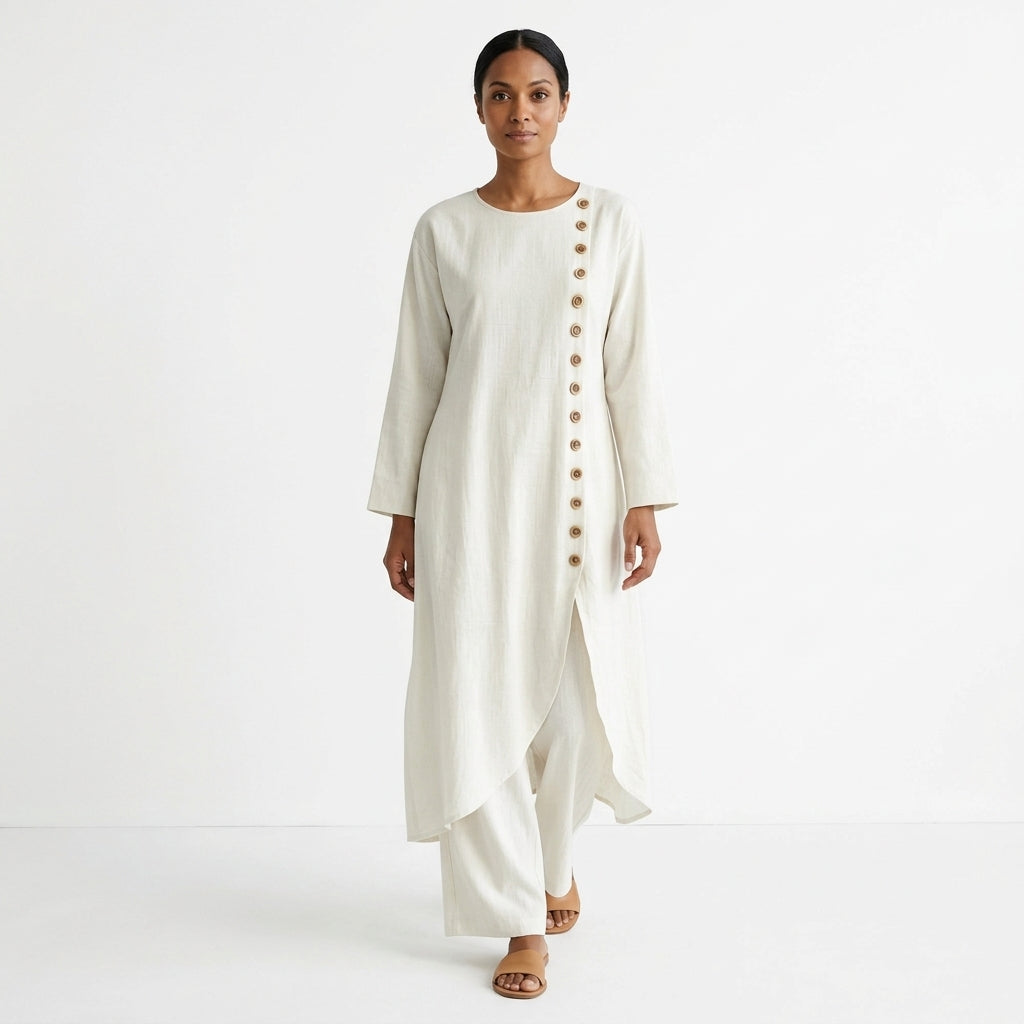 Marisela | Asymmetric Button Tunic and Wide-Leg Pants Set