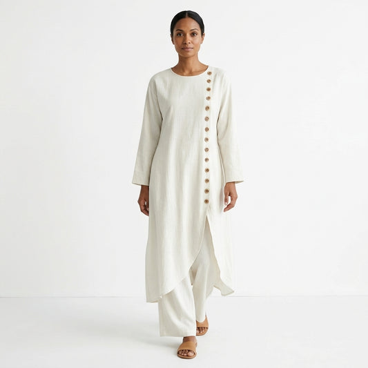 Marisela | Asymmetric Button Tunic and Wide-Leg Pants Set