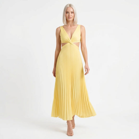 Clara-Jane pleated maxi dress with V-neck and waist cutouts