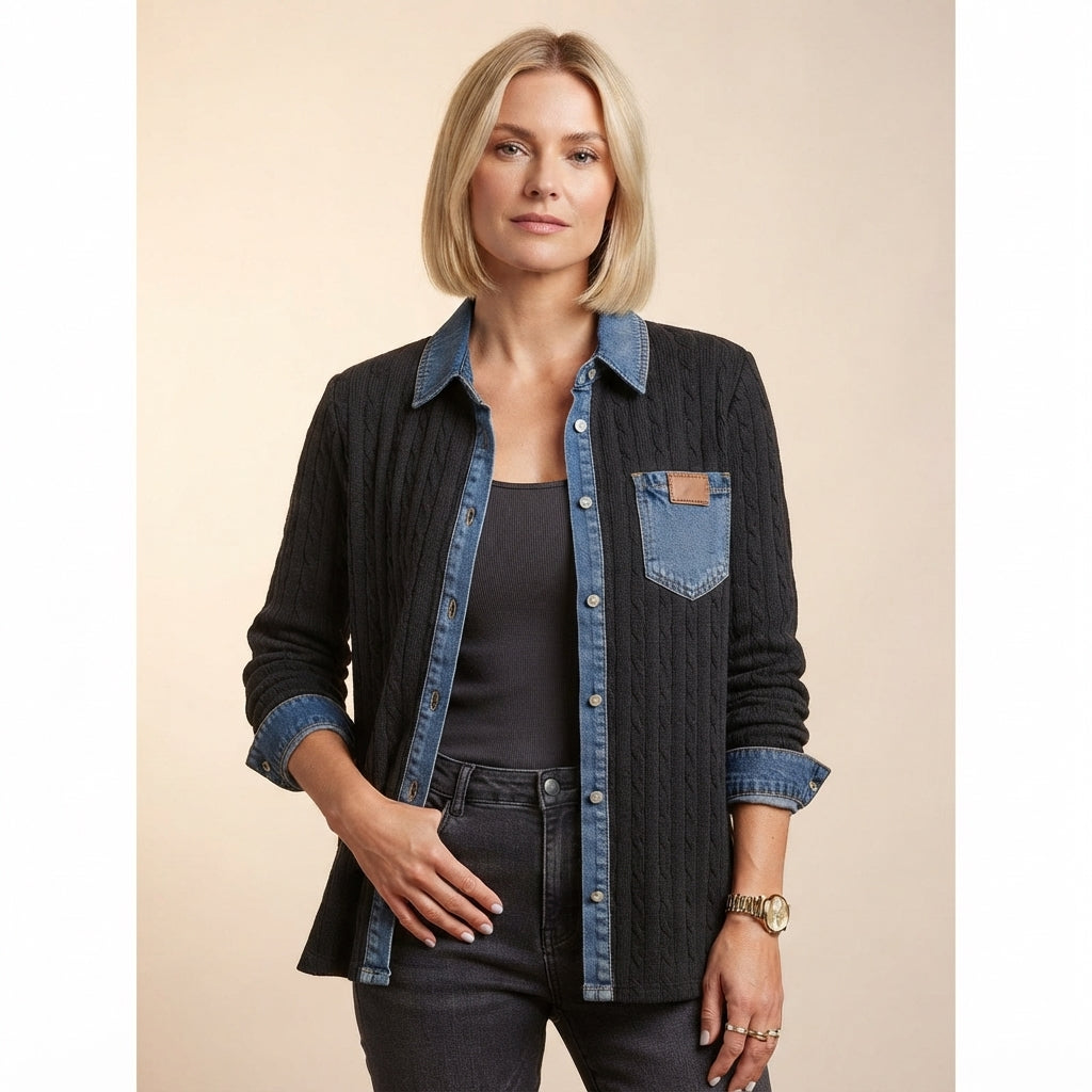 Charlotte Women's Cable-Knit Denim-Trim Shirt