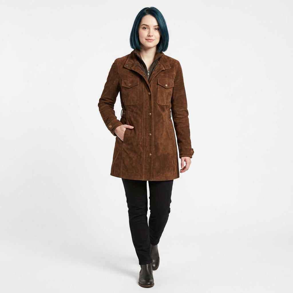 Rosalie-Claire Suede-Effect Longline Jacket