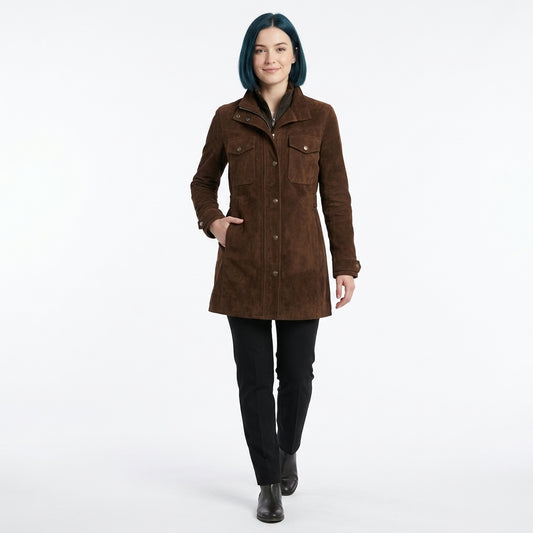 Rosalie-Claire Suede-Effect Longline Jacket