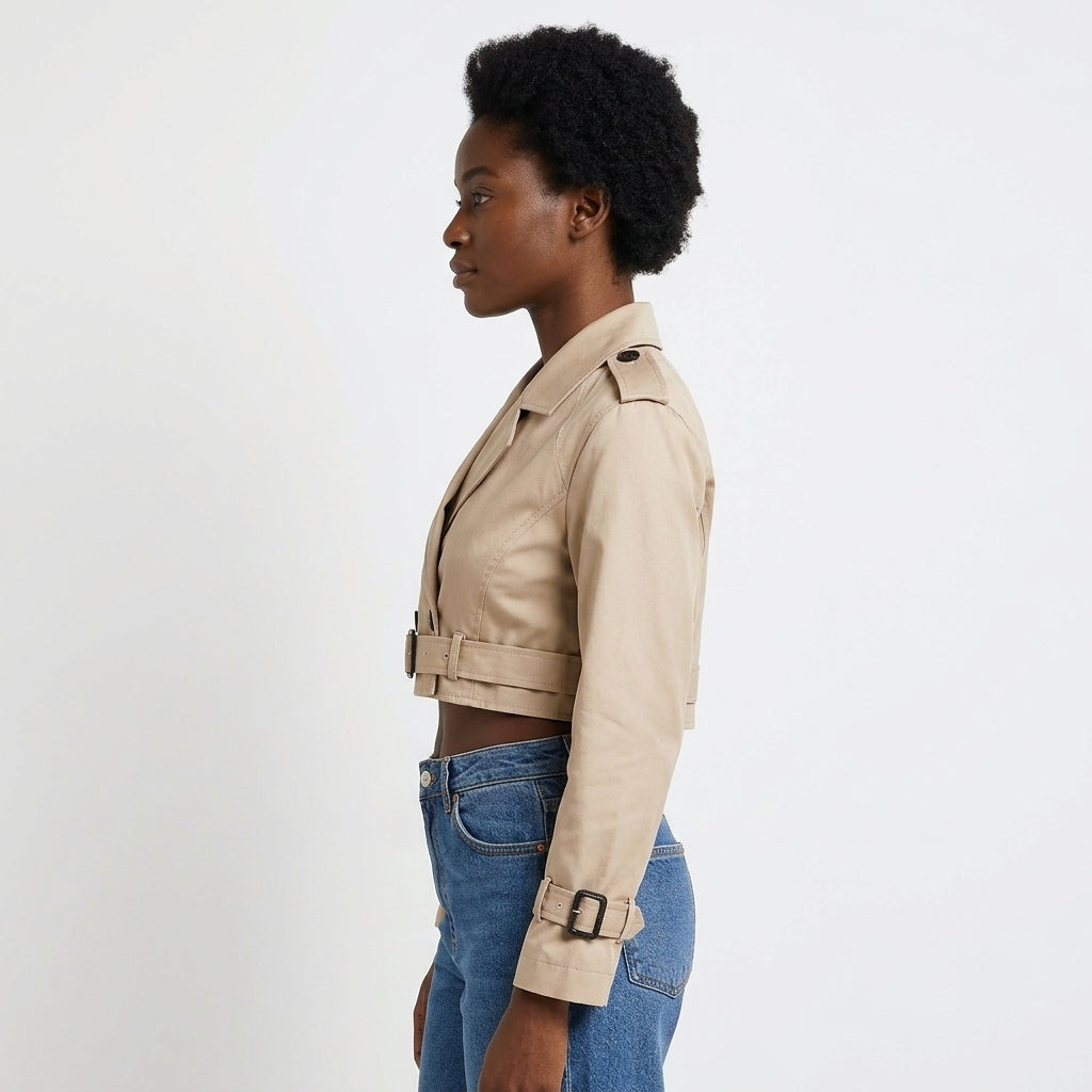 Evelyn | Women's Cropped Double-Breasted Belted Trench Jacket