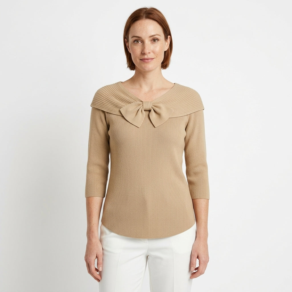 Odette | Women's Fitted Sweater with Bow Detail
