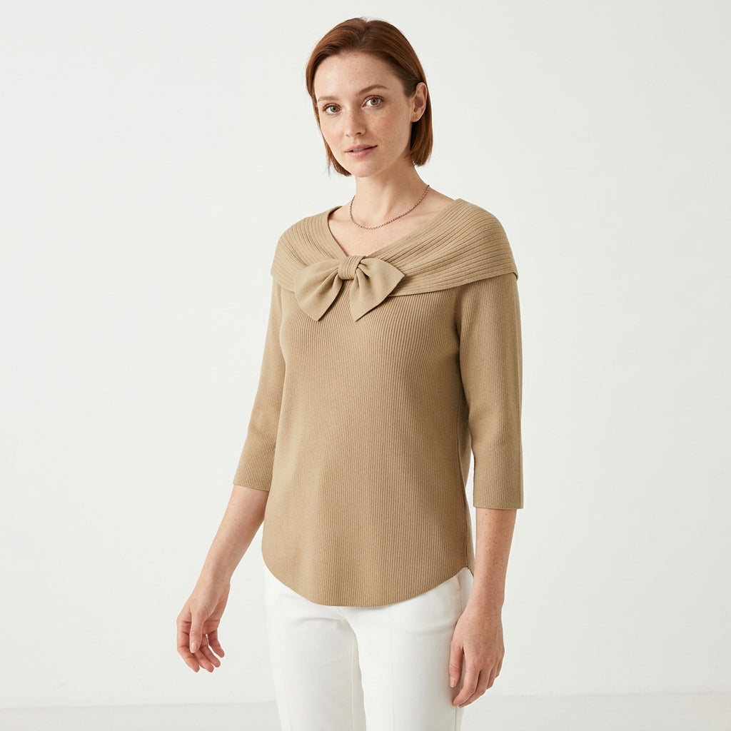 Odette | Women's Fitted Sweater with Bow Detail