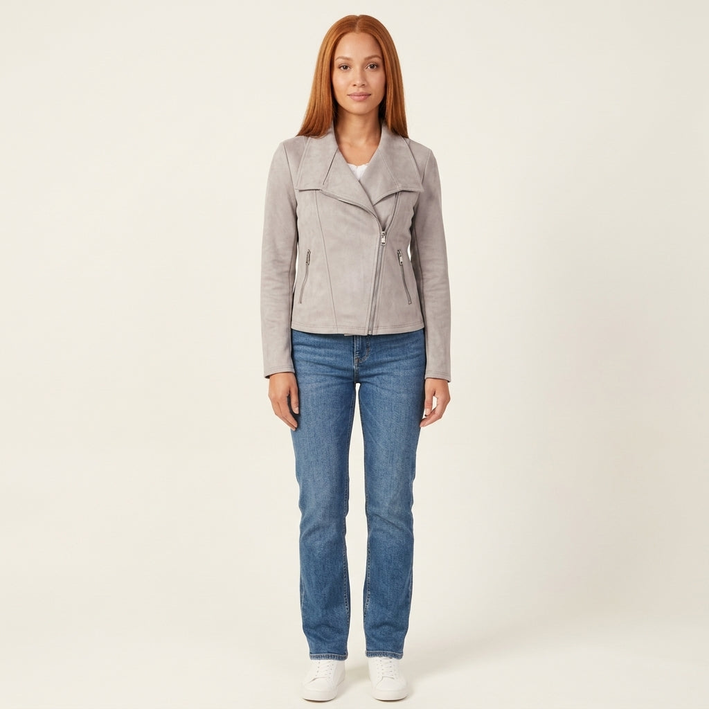 Isabella | Women's Asymmetric-Zip Tailored Faux Suede Biker Leather Jacket