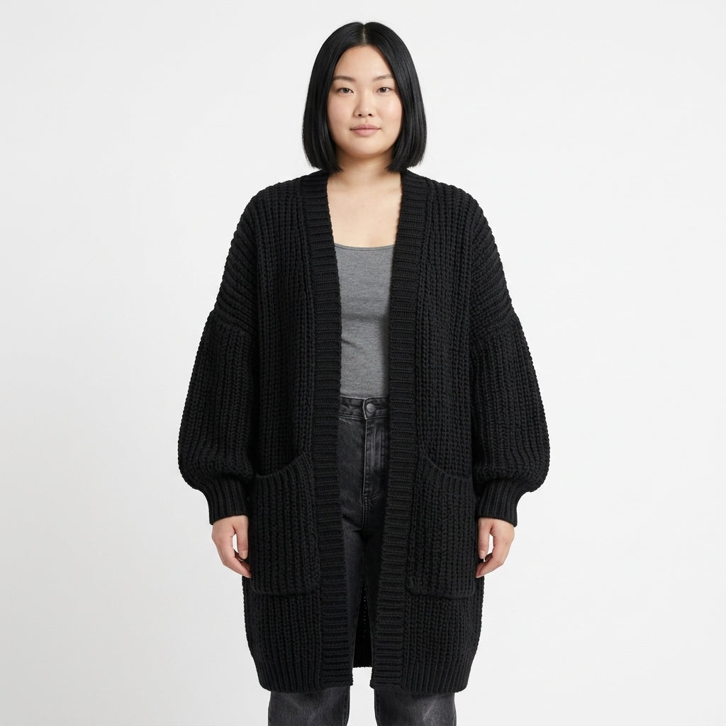 Agnes-Faye chunky longline cardigan with balloon sleeves and pockets