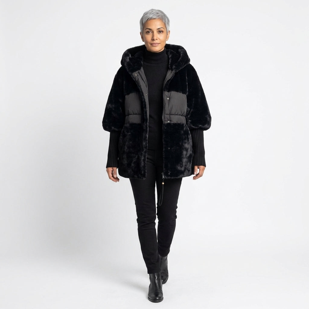 Grace Oversized Hooded Puffer Coat with Faux Fur Panels