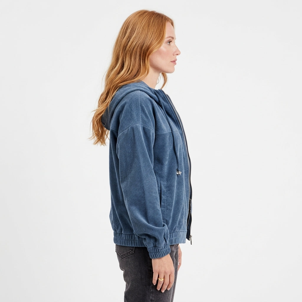 Scarlett | Women's Corduroy Hooded Zip-Up Quilted Jacket Oversized Fit