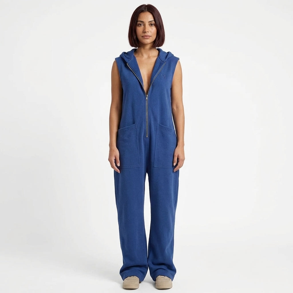 Hailey | Women's Relaxed Sleeveless Hooded Jumpsuit with Front Zip and Large Pockets