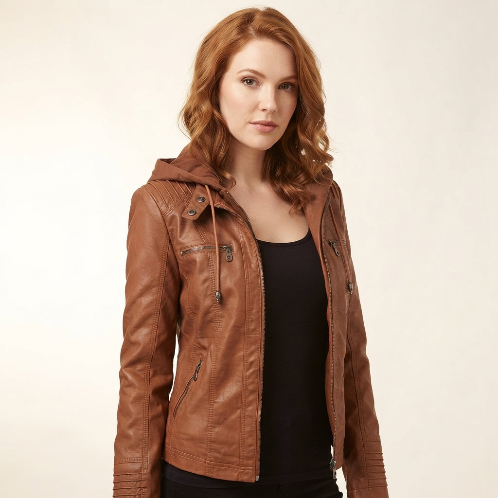 Ruby Women's Biker Jacket with Removable Hood