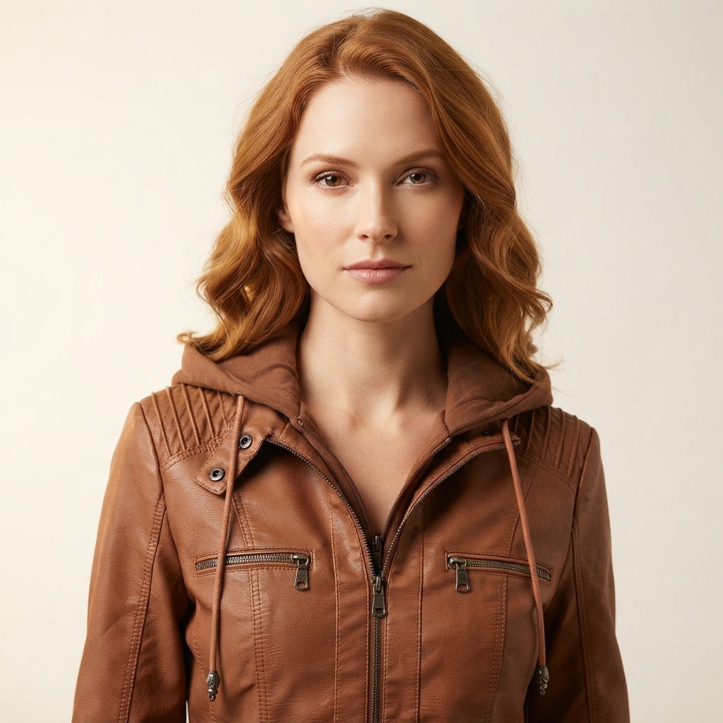 Ruby Women's Biker Jacket with Removable Hood