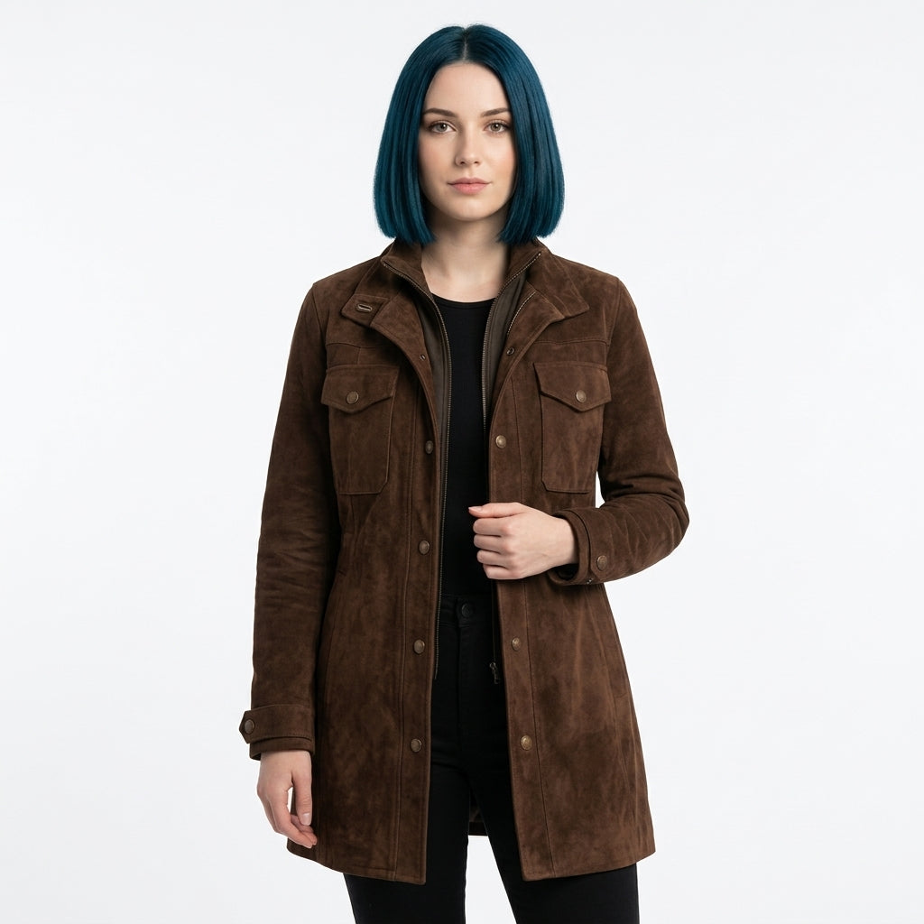 Rosalie-Claire Suede-Effect Longline Jacket