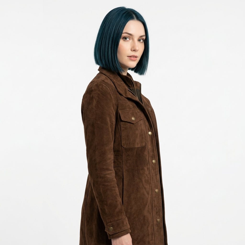 Rosalie-Claire Suede-Effect Longline Jacket