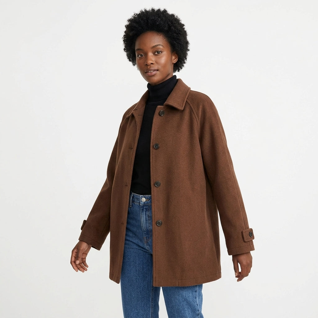 Audrey | Women's Brown Longline Single-Breasted Collared Jacket