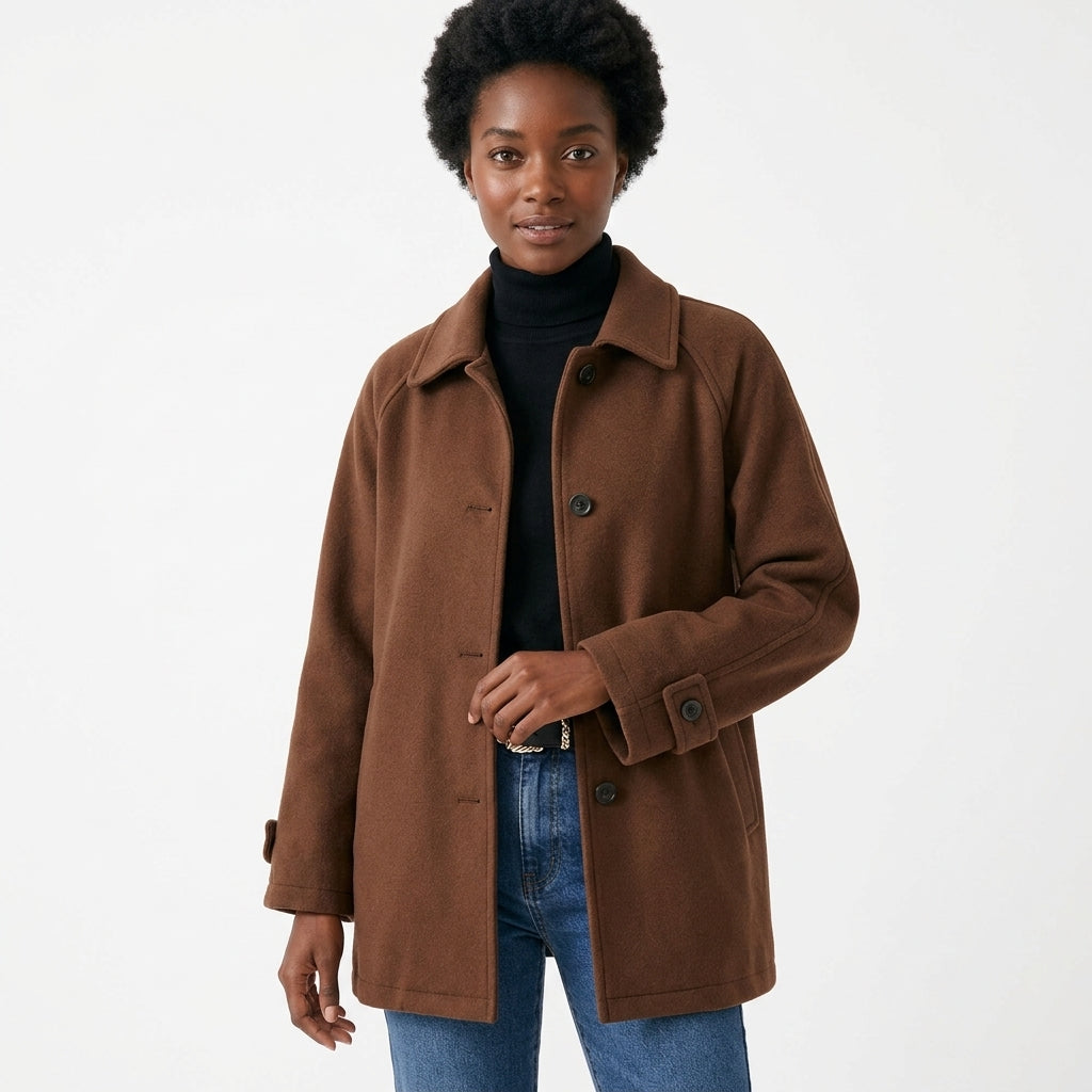 Audrey | Women's Brown Longline Single-Breasted Collared Jacket