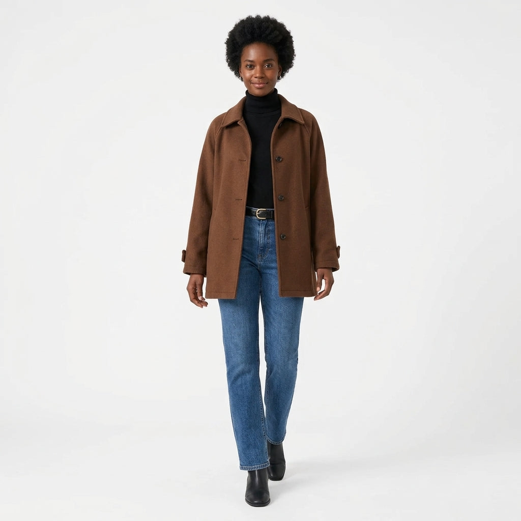 Audrey | Women's Brown Longline Single-Breasted Collared Jacket