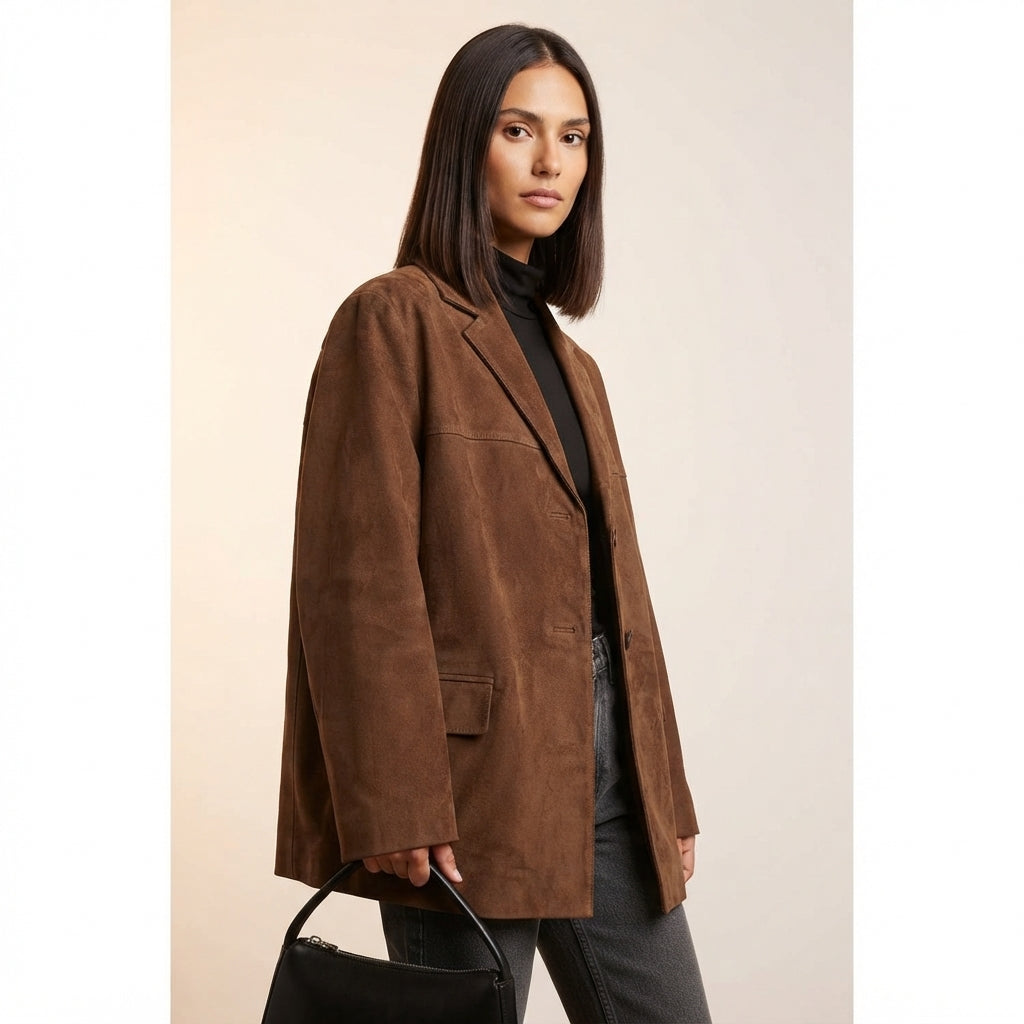 Alice | Women's Brown Notch-Lapel Oversized Blazer