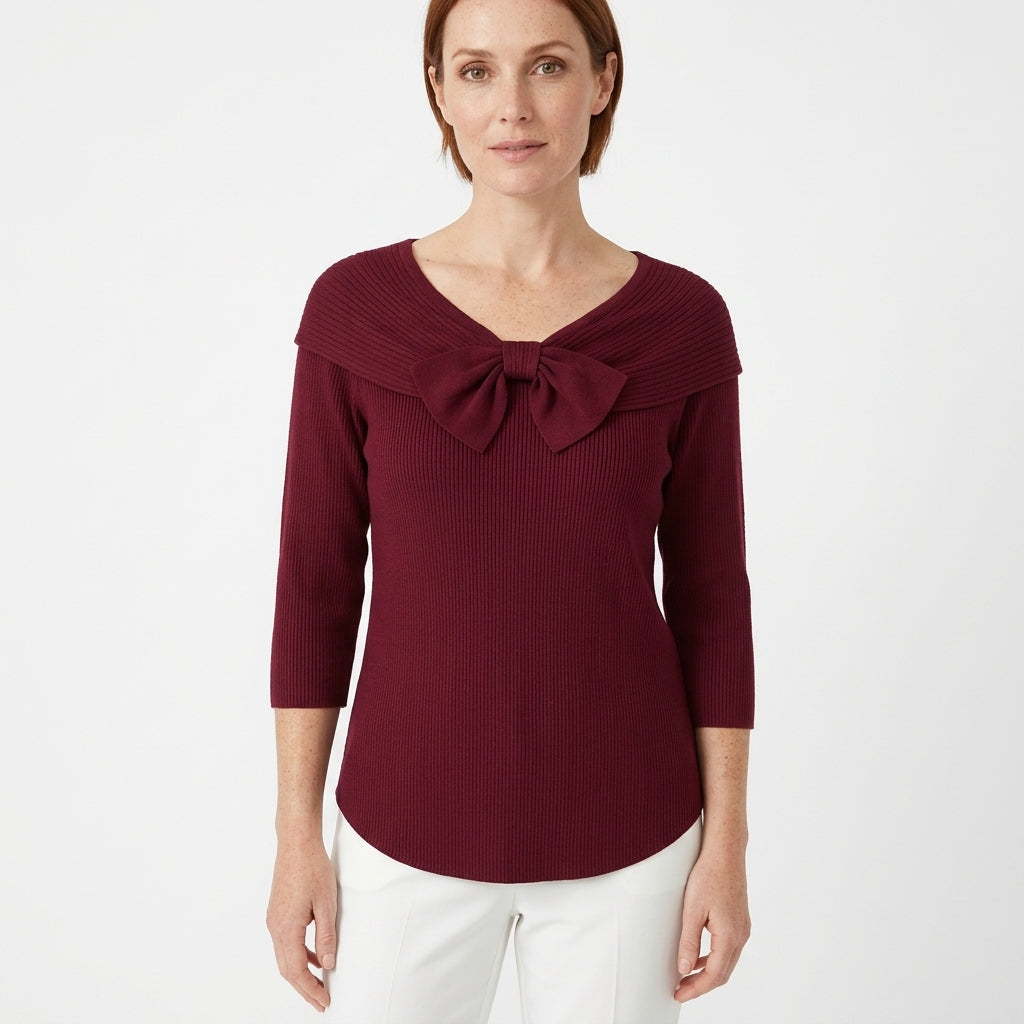 Odette | Women's Fitted Sweater with Bow Detail