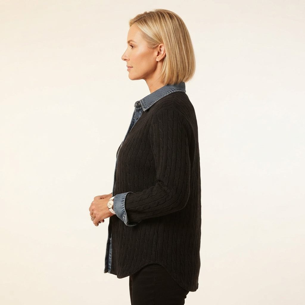 Charlotte Women's Cable-Knit Denim-Trim Shirt