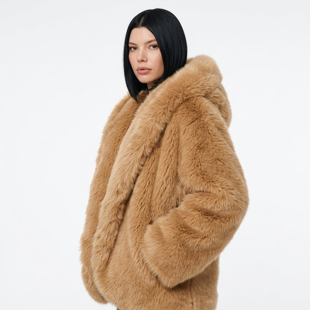 Evelyn | Women's Oversized Hooded Faux Fur Long Sleeve Winter Coat