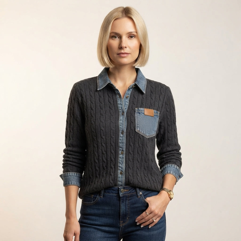 Charlotte Women's Cable-Knit Denim-Trim Shirt