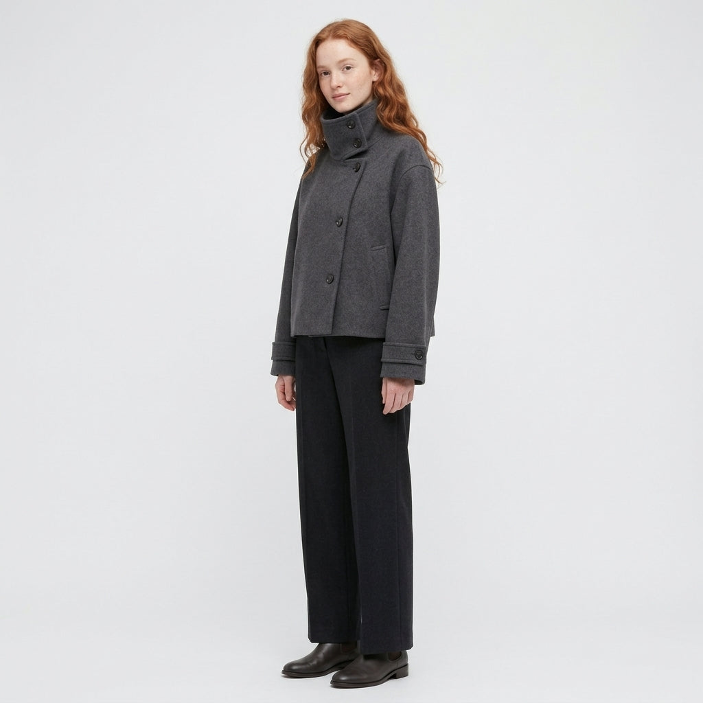 Georgina Women's Cropped Wool Jacket with Buttoned Stand