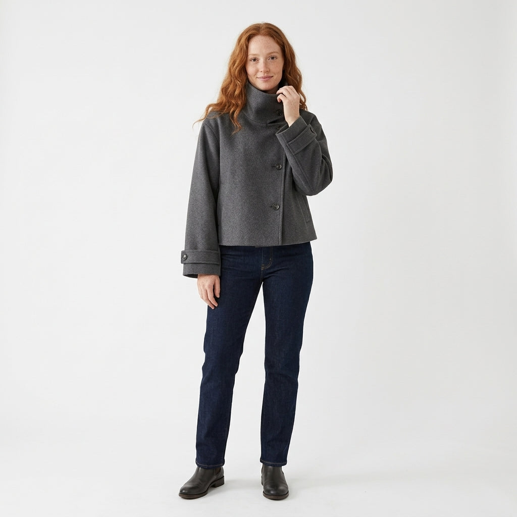 Georgina Women's Cropped Wool Jacket with Buttoned Stand