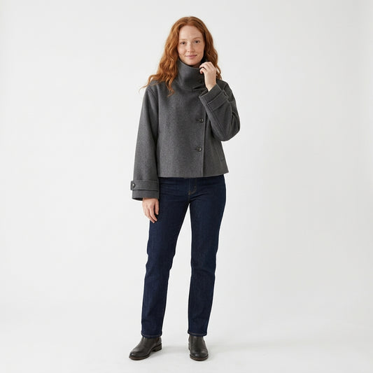 Georgina Women's Cropped Wool Jacket with Buttoned Stand