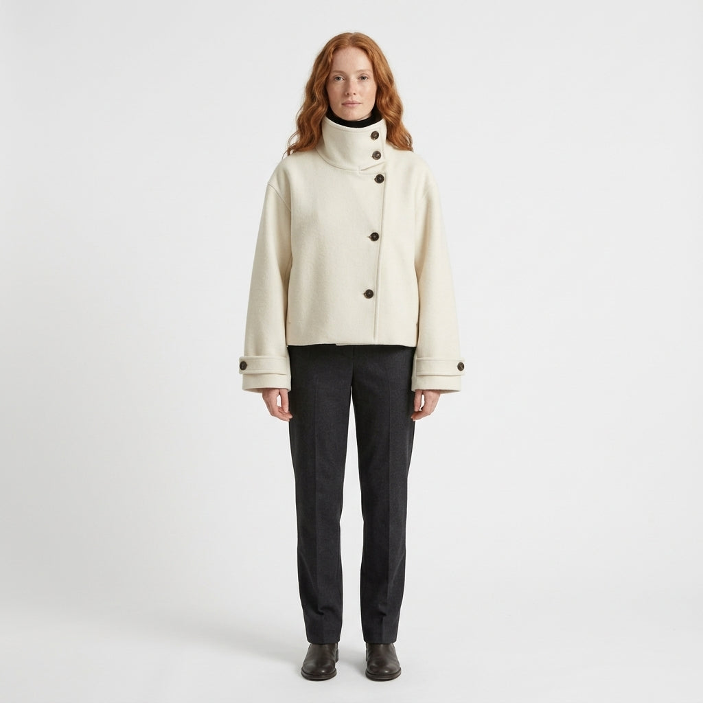 Georgina Women's Cropped Wool Jacket with Buttoned Stand