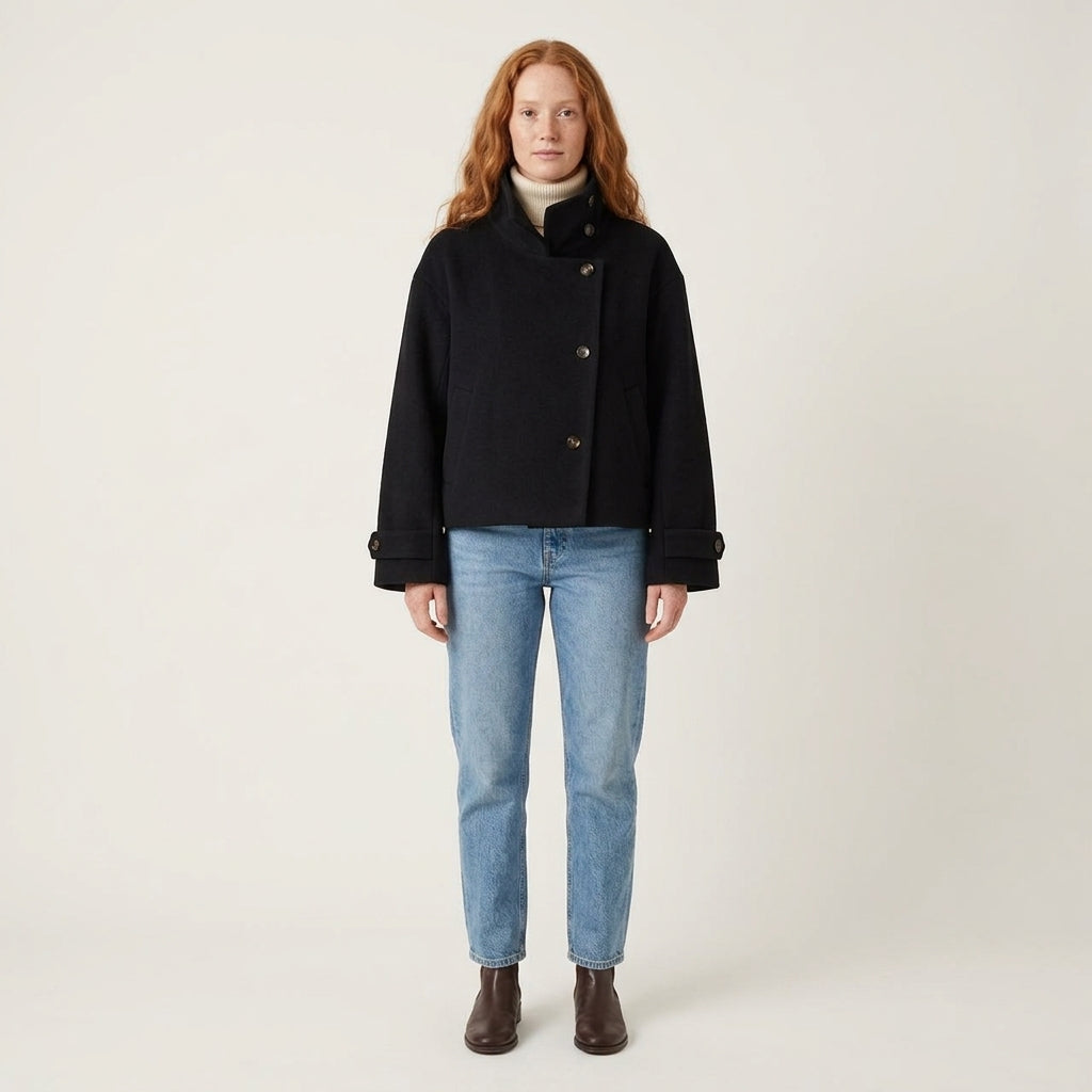 Georgina Women's Cropped Wool Jacket with Buttoned Stand